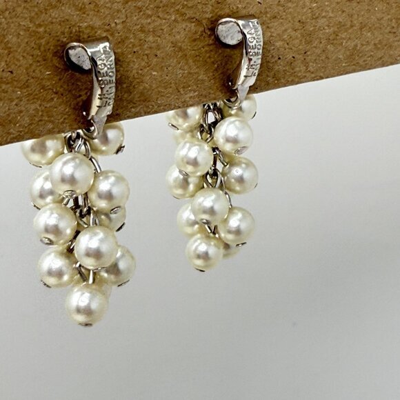 LH Segal Vintage Earrings Cluster Dangle Imitation Pearl Silver-Tone Retro MCM‎ - Picture 3 of 10